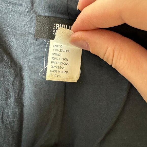 Philippe Adec navy blue 100% leather moto jacket size 4 - Picture 9 of 9